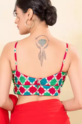 Women's silk padded back open sleeveless saree blouse