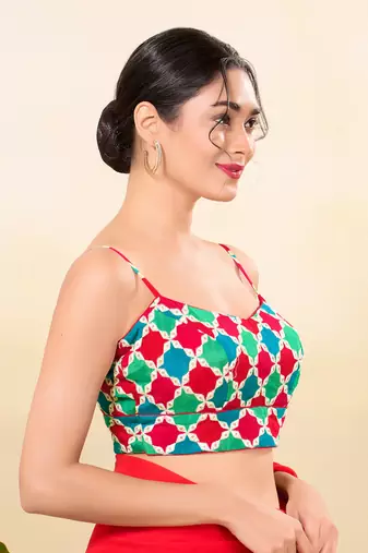 Women's silk padded back open sleeveless saree blouse