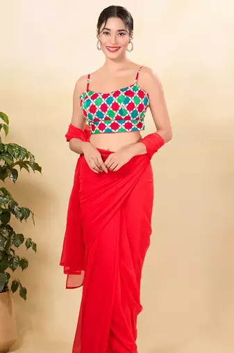 Women's silk padded back open sleeveless saree blouse