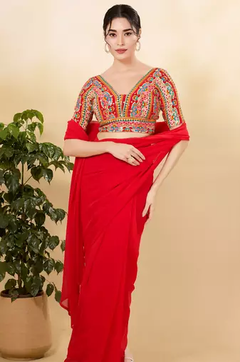 Women's jain silk padded back open elbow sleeves saree blouse