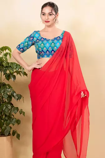 Women's silk padded back open elbow sleeves saree blouse