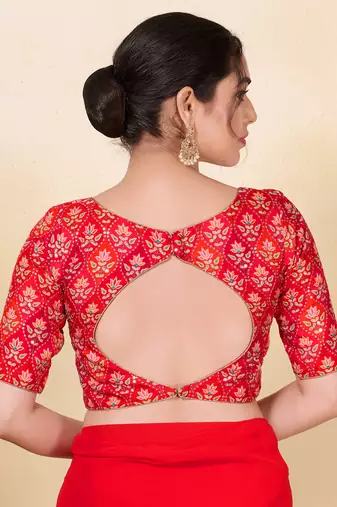 Women's silk padded back open elbow sleeves saree blouse
