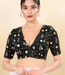 Women's cotton padded front open elbow sleeves saree blouse
