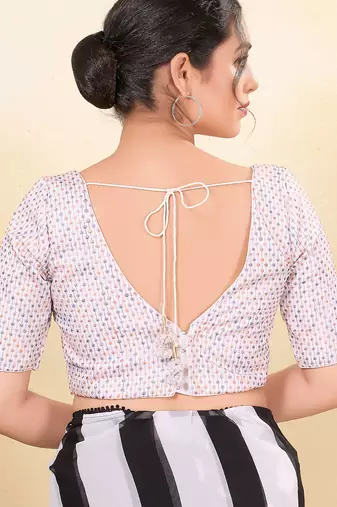 Women's jain silk padded back open elbow sleeves saree blouse