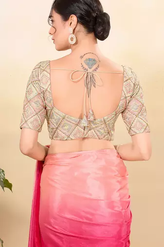 Women's jain silk padded back open elbow sleeves saree blouse