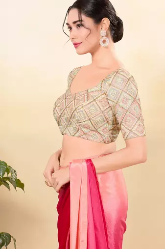 Women's jain silk padded back open elbow sleeves saree blouse