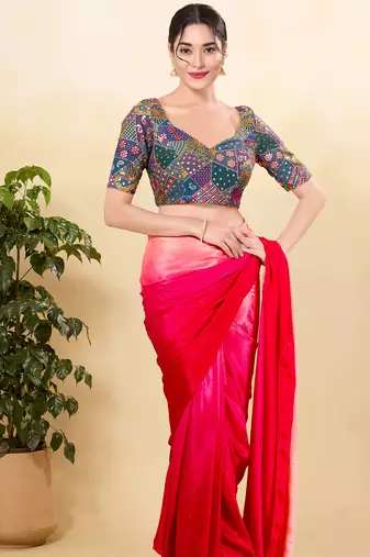 Women's jain silk padded back open elbow sleeves saree blouse