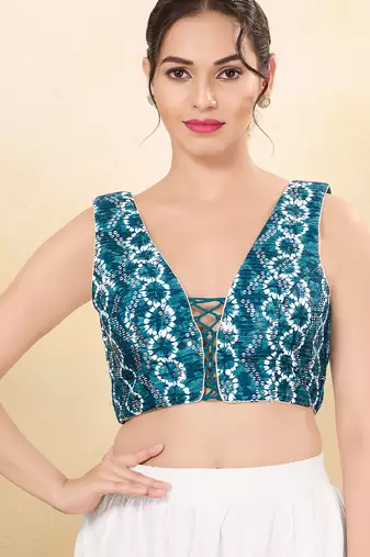 Women's tissue padded back open sleeveless saree blouse