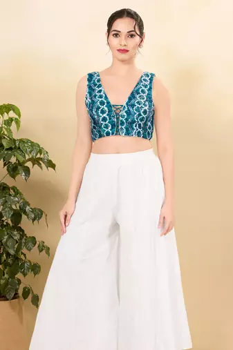 Women's tissue padded back open sleeveless saree blouse
