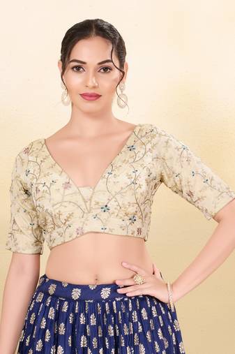 Women's net padded back open elbow sleeves saree blouse