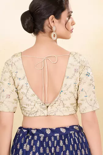 Women's net padded back open elbow sleeves saree blouse