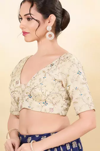 Women's net padded back open elbow sleeves saree blouse