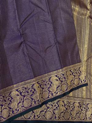 banarasi silk blend navy blue color woven saree with blouse 2
