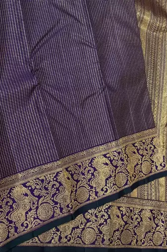 banarasi silk blend navy blue color woven saree with blouse