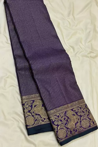 banarasi silk blend navy blue color woven saree with blouse