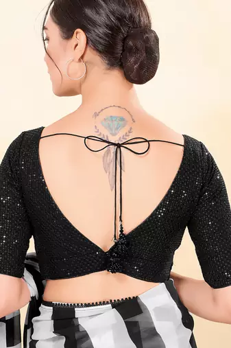 Women's net padded back open elbow sleeves saree blouse