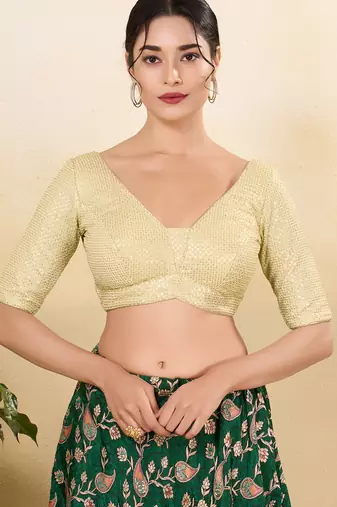 Women's net padded back open elbow sleeves saree blouse