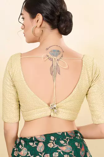 Women's net padded back open elbow sleeves saree blouse