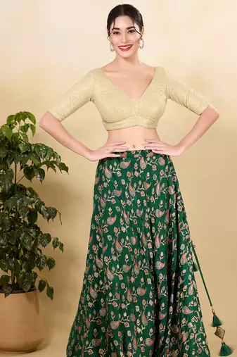 Women's net padded back open elbow sleeves saree blouse
