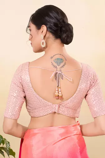 Women's net padded back open elbow sleeves saree blouse