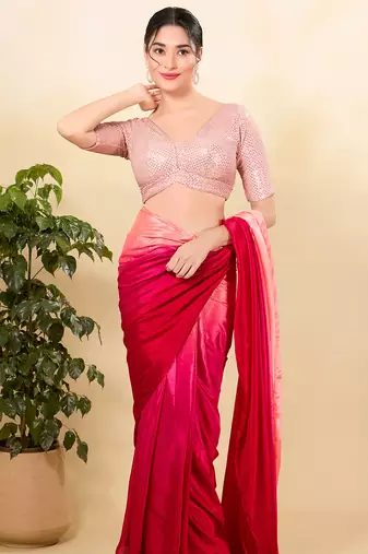 Women's net padded back open elbow sleeves saree blouse