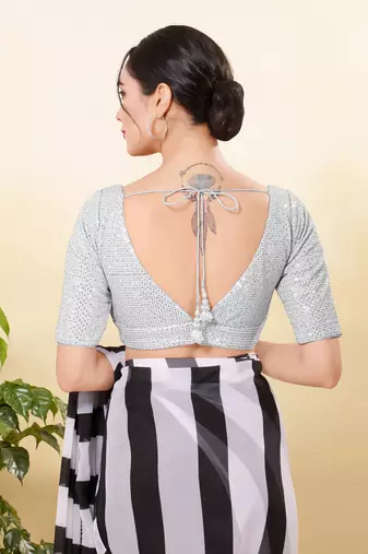 Women's net padded back open elbow sleeves saree blouse
