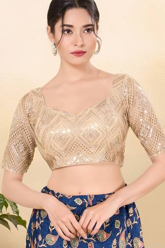 Women's jain silk padded back open elbow sleeves saree blouse