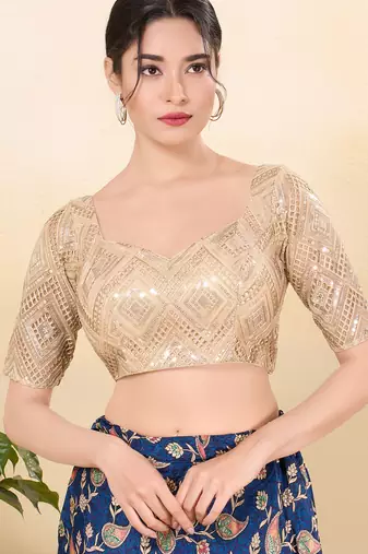 Women's jain silk padded back open elbow sleeves saree blouse