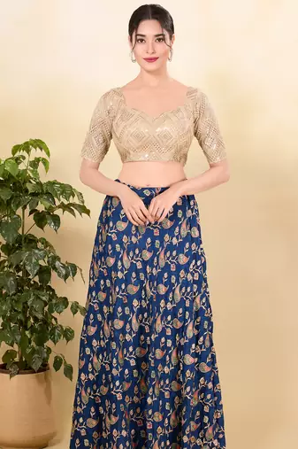 Women's jain silk padded back open elbow sleeves saree blouse
