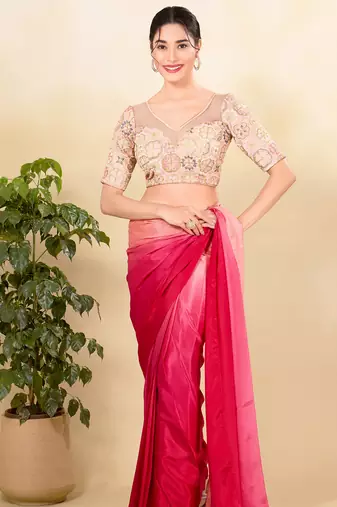 Women's net padded back open elbow sleeves saree blouse