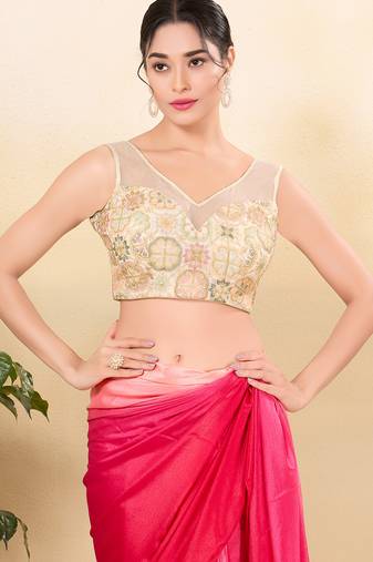 Women's net padded back open sleeveless saree blouse