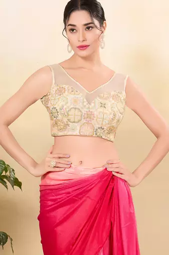 Women's net padded back open sleeveless saree blouse