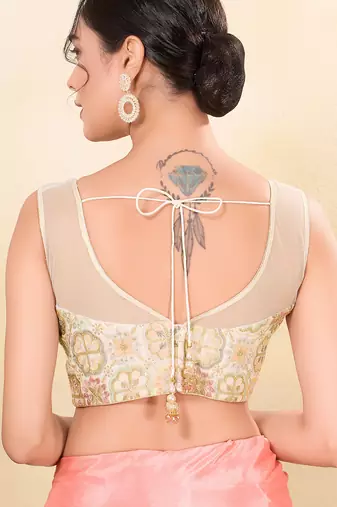 Women's net padded back open sleeveless saree blouse