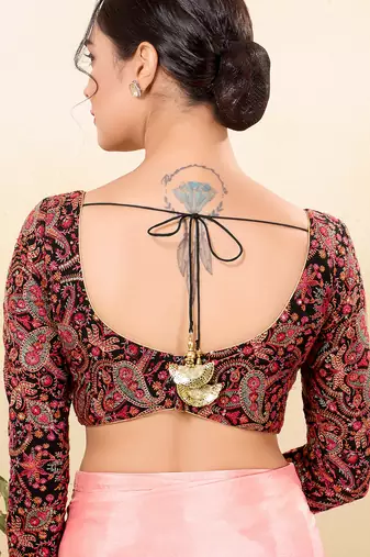 Women's silk padded back open full sleeves saree blouse