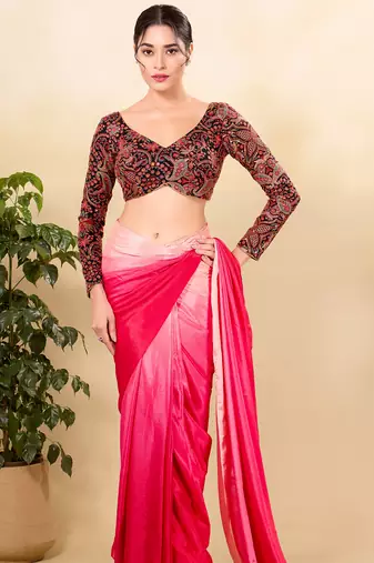 Women's silk padded back open full sleeves saree blouse