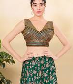 Women's jain silk padded back open sleeveless saree blouse