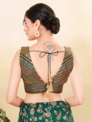 Women's jain silk padded back open sleeveless saree blouse 2