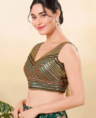 Women's jain silk padded back open sleeveless saree blouse 3