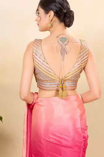 Women's jain silk padded back open sleeveless saree blouse