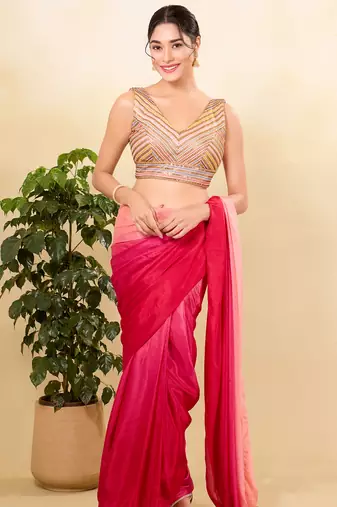 Women's jain silk padded back open sleeveless saree blouse