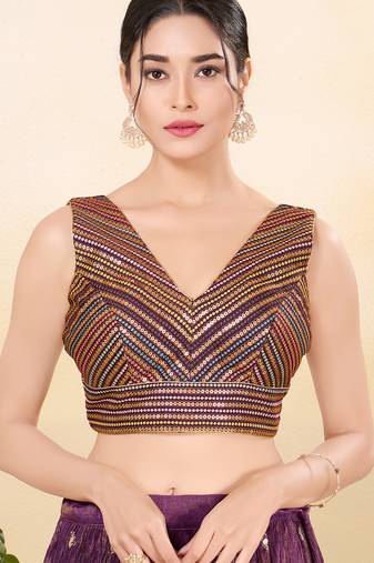 Women's jain silk padded back open sleeveless saree blouse