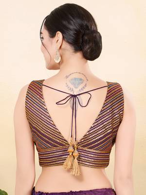 Women's jain silk padded back open sleeveless saree blouse 2
