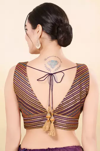 Women's jain silk padded back open sleeveless saree blouse