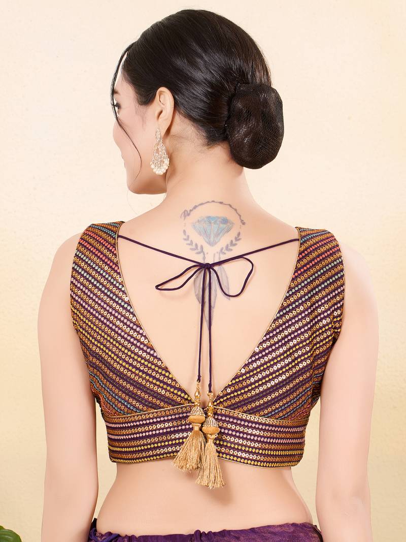 Women's jain silk padded back open sleeveless saree blouse