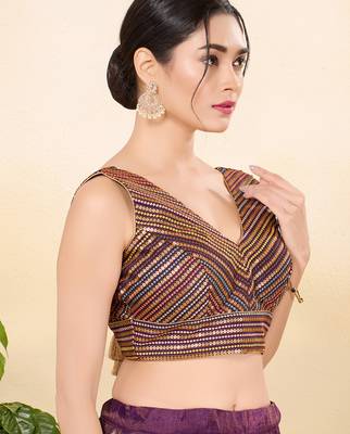 Women's jain silk padded back open sleeveless saree blouse 3