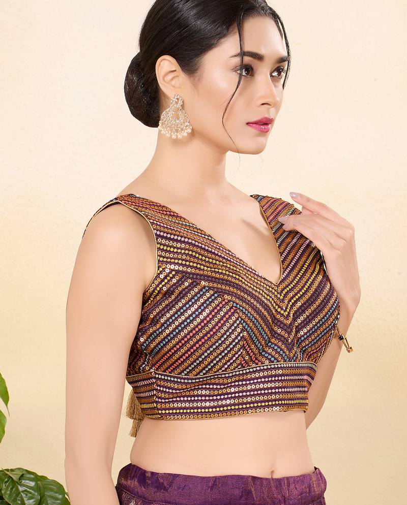 Women's jain silk padded back open sleeveless saree blouse