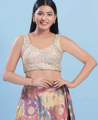 Women's dupion silk padded back open sleeveless saree blouse 1