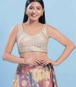 Women's dupion silk padded back open sleeveless saree blouse