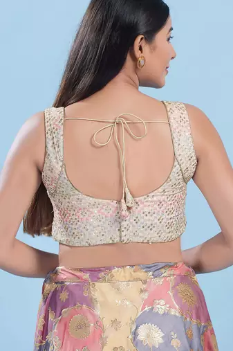 Women's dupion silk padded back open sleeveless saree blouse
