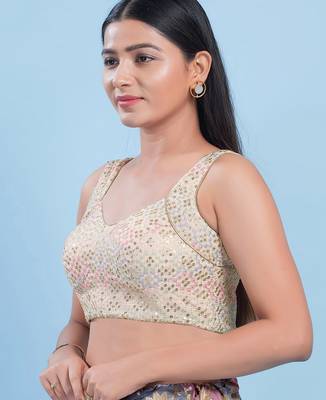 Women's dupion silk padded back open sleeveless saree blouse 3